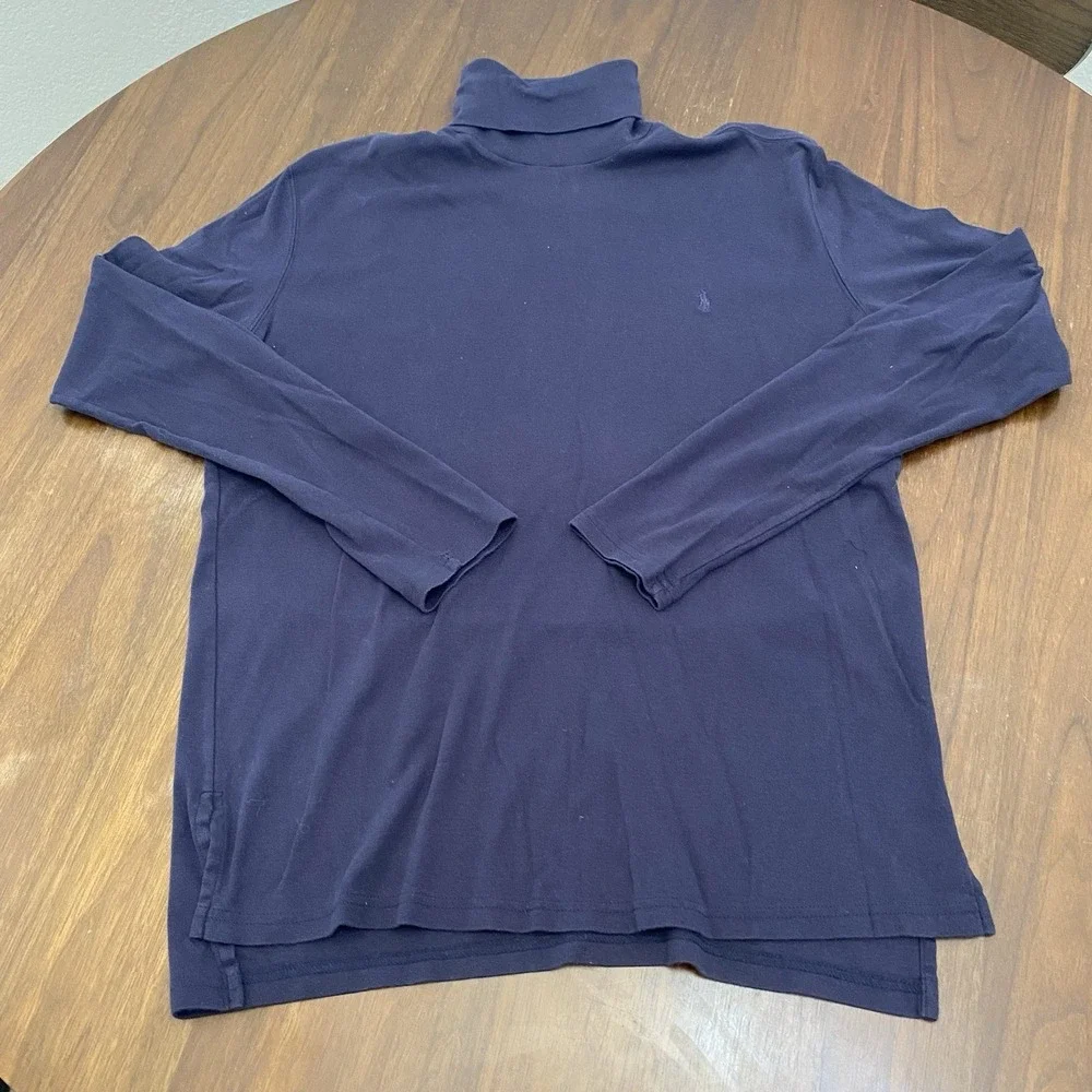 Polo Ralph Lauren Turtleneck Shirt Mens Large Blue Long Sleeve Shirt VTG Vintage